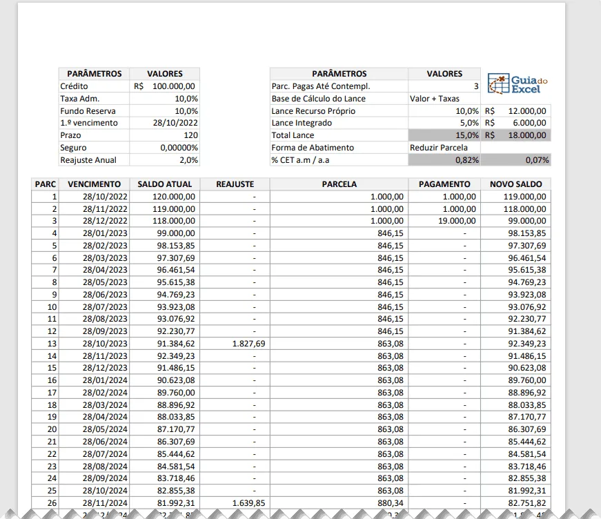 Planilha de Simulação de Consórcio Excel 4