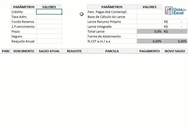 Planilha de Simulação de Consórcio Excel