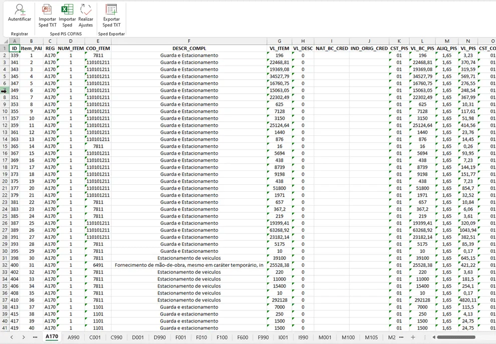 Planilha SPED Contribuições Excel 5