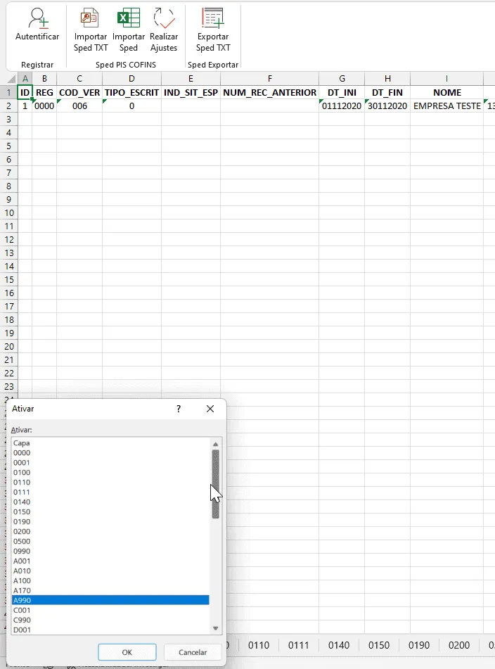 Planilha SPED Contribuições Excel 6