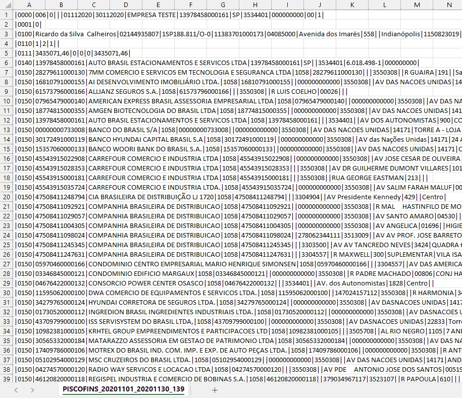 Planilha SPED Contribuições Excel 2