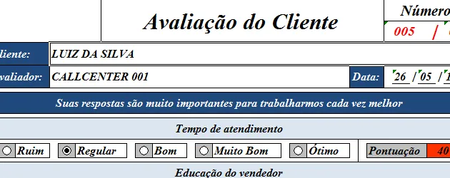Planilha de Pesquisa - Avaliação de clientes - Planilha pronta Excel