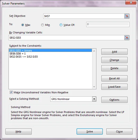 Problemas com limites Solver Excel 5
