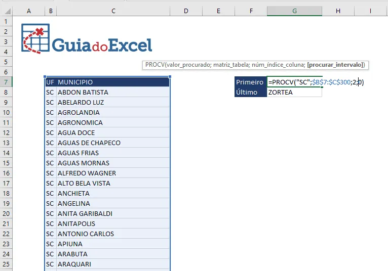 PROCV Primeiro e último