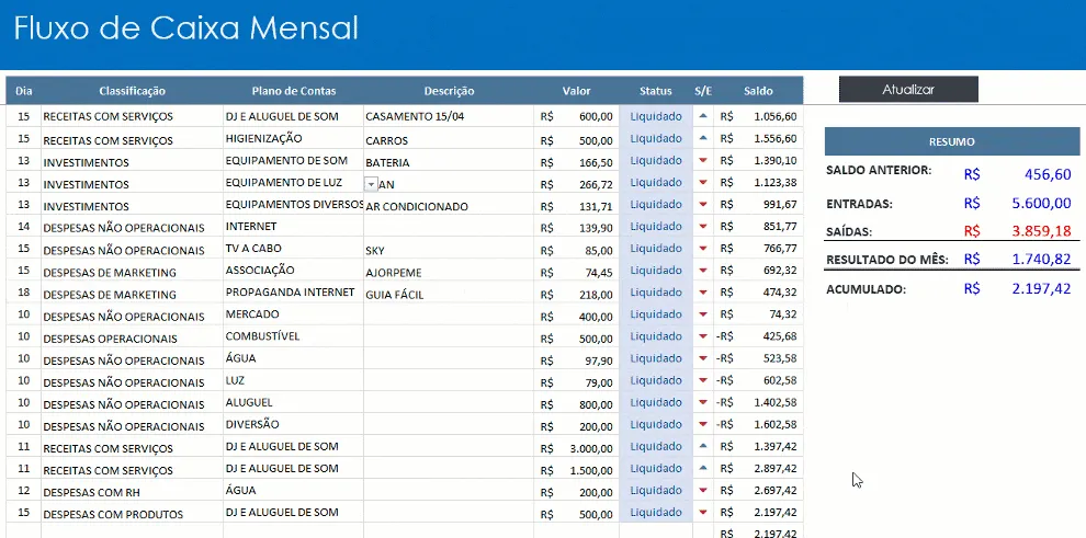 Tabela Flutuante no Excel 1
