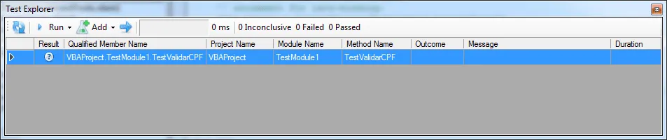 Teste unitário Excel VBA