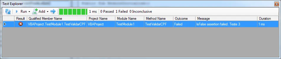 Teste unitário Excel VBA