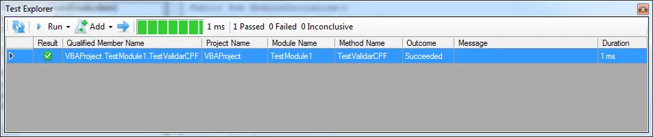Teste unitário Excel VBA
