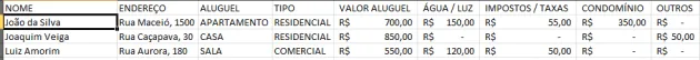Recibo de aluguel excel 2