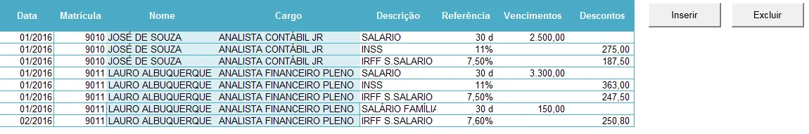 Planilha de folha de pagamento