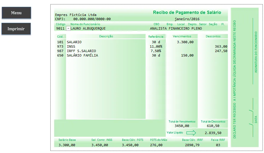 Planilha de folha de pagamento Holerite Contracheque em Excel