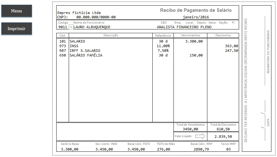 Planilha de folha de pagamento Holerite Contracheque em Excel