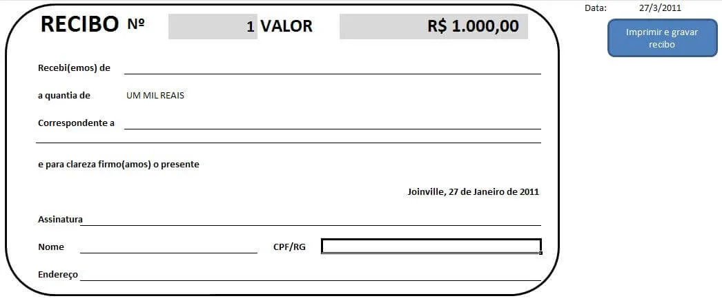 Recibo em Excel e VBA