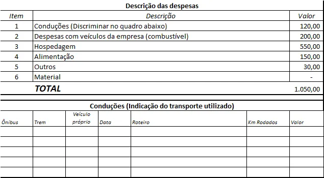 Relatório de despesas de viagem 2