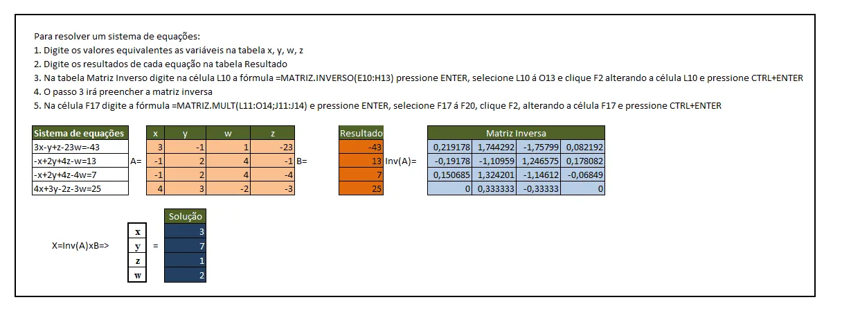 Sistemas Lineares e Matrizes no Excel