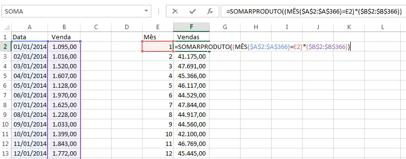 Somar por mês Excel 3