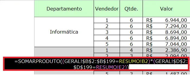 Contar e Somar Condicional utilizando Somarproduto Excel