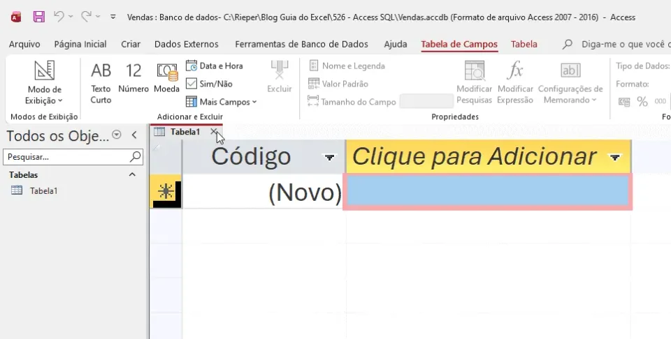 criar tabela access