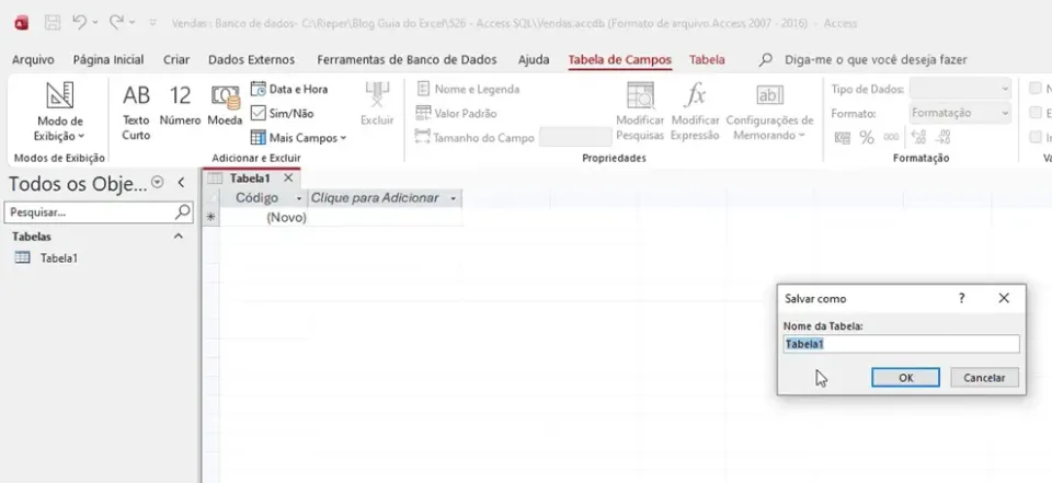 salvar tabela access
