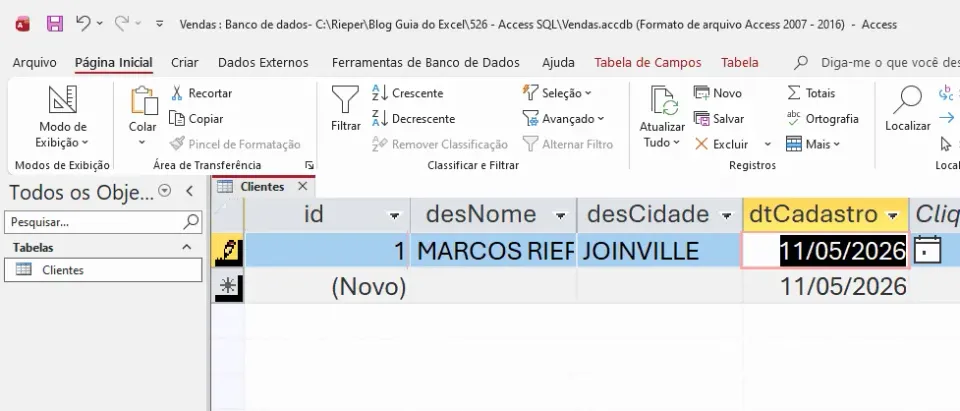 inserir dados em tabela access