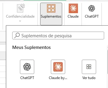 Suplemento Claude e ChatGPT no Excel