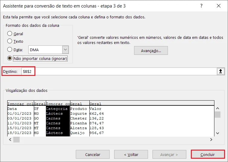texto para colunas excel 7