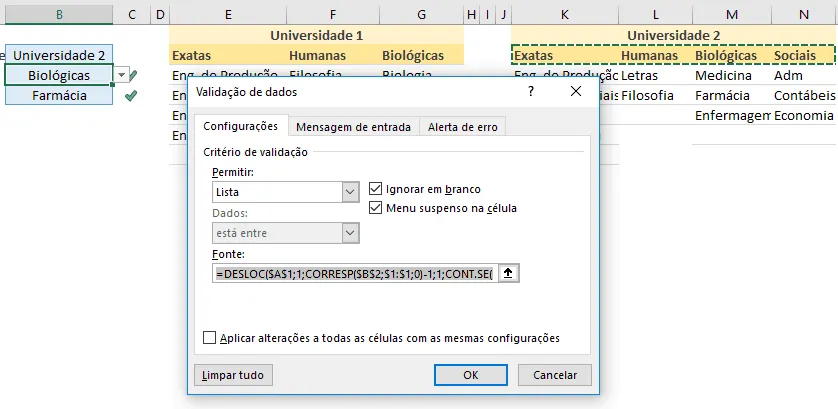 Validação de dados tripla dinâmica no Excel 4