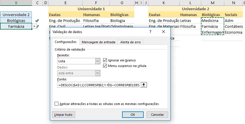 Validação de dados tripla dinâmica no Excel 5