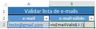 Validar email no Excel VBA 2