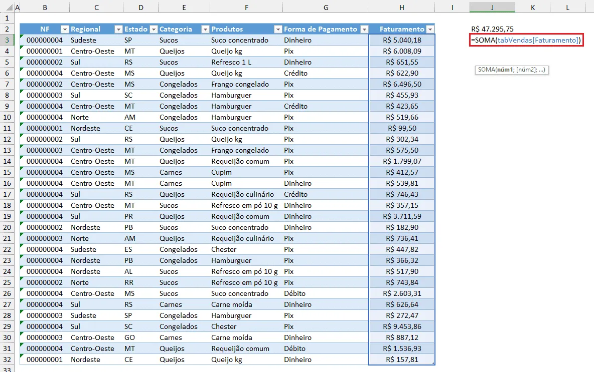Vantagens do Formato de Tabela no Excel 2