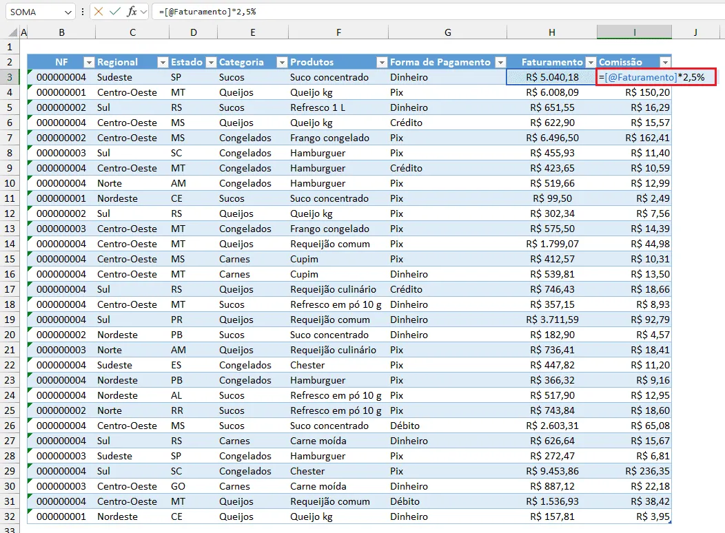 Vantagens do Formato de Tabela no Excel 3