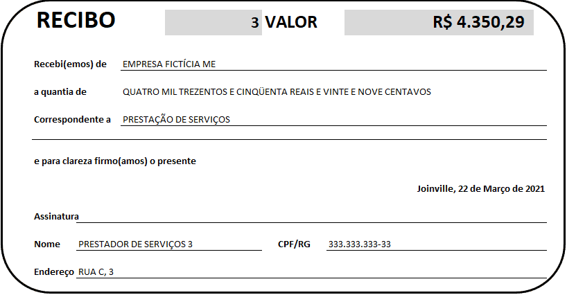Planilha de geração e impressão de recibos em Excel 3