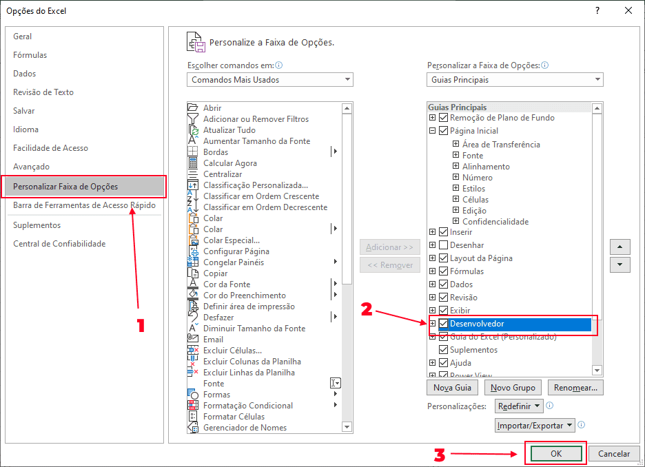 Como habilitar a guia desenvolvedor no Excel 3