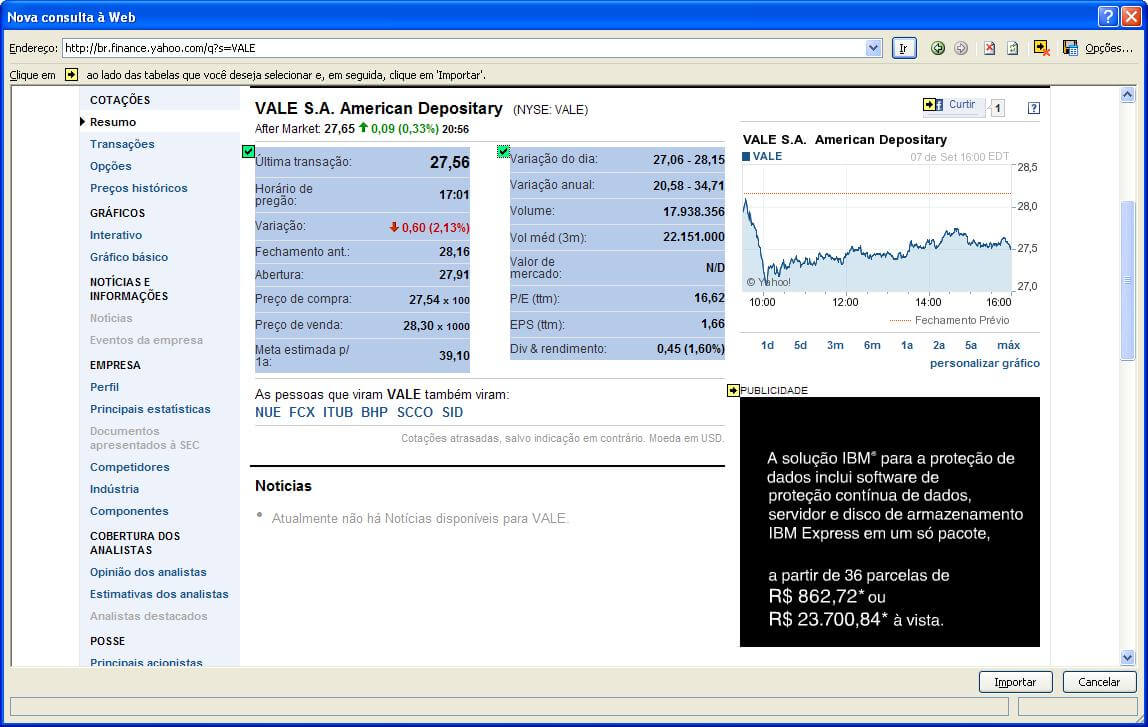 Consultar dados externos da Web com Excel