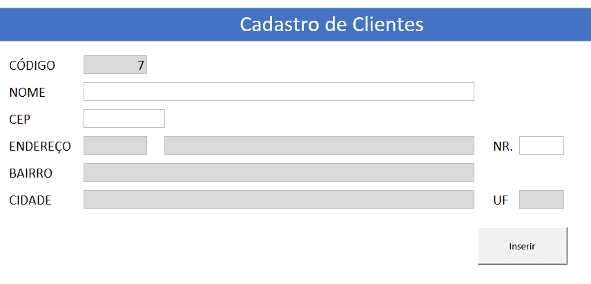 Cadastro de clientes excel com endereço automático web