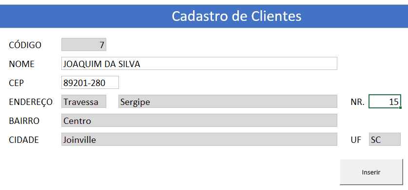 Cadastro de Clientes no Excel com Consulta de Endereço pelo CEP na Internet