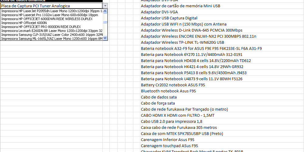 Lista de dados com tamanho dinâmico - Excel