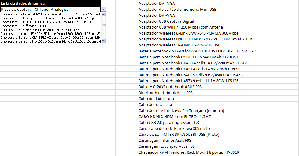 Lista de dados com tamanho dinâmico – Excel