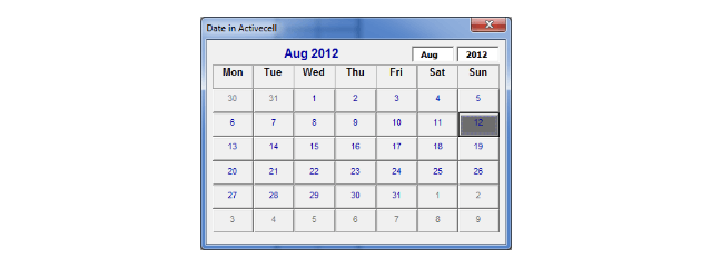 Calendário no Excel 2010