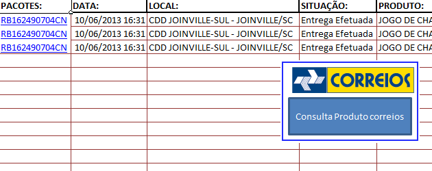 Planilha Excel de rastreamento de pacotes do correio – Versão 2