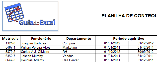 Planilha de controle de férias Excel