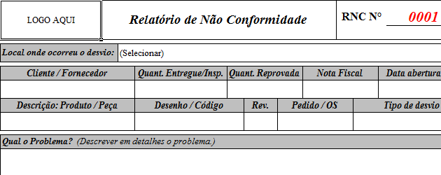 Relatório de não conformidade Excel