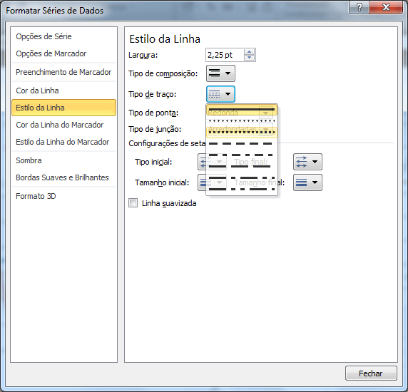 Gráfico pontilhado Excel 7