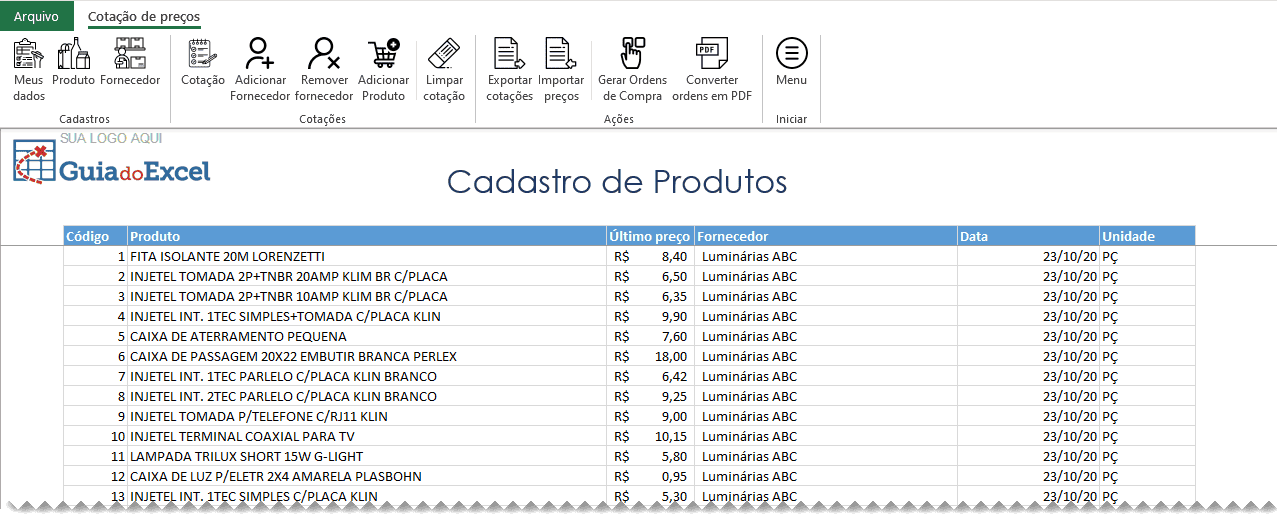 Planilha de cotação de preços Excel Automática 2