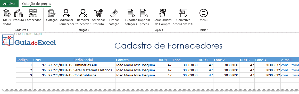 Planilha de cotação de preços Excel Automática 3