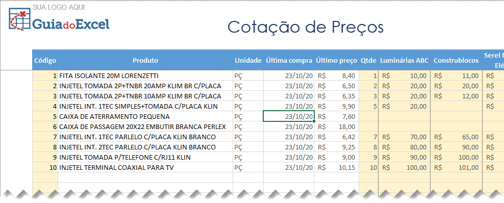 Planilha De Cotação De Preços Excel Lista De Compras