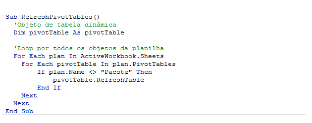 Atualizar todas as tabelas dinâmicas Excel