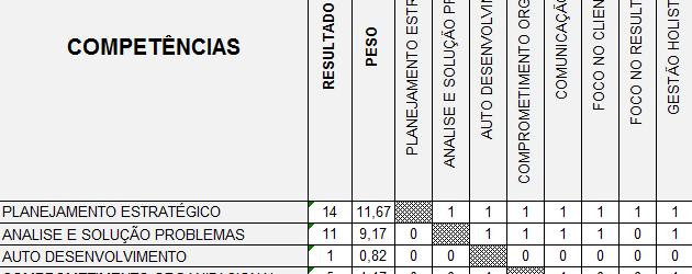 Planilha Excel de avaliação por competência