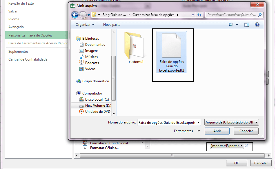 Customizar faixa de opções Guia do Excel 4