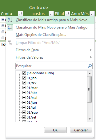Classificar automaticamente tabela dinâmica Excel